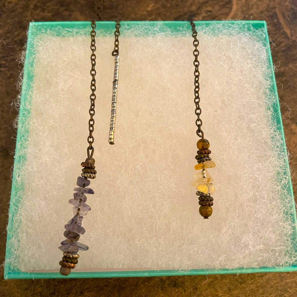Genuine Amethyst Citrine Beaded Gemstone Drop Earrings / Different Length 💜💛